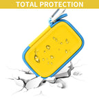 Yellow and blue for SanDisk SSD case demonstrating total impact and water-resistant protection