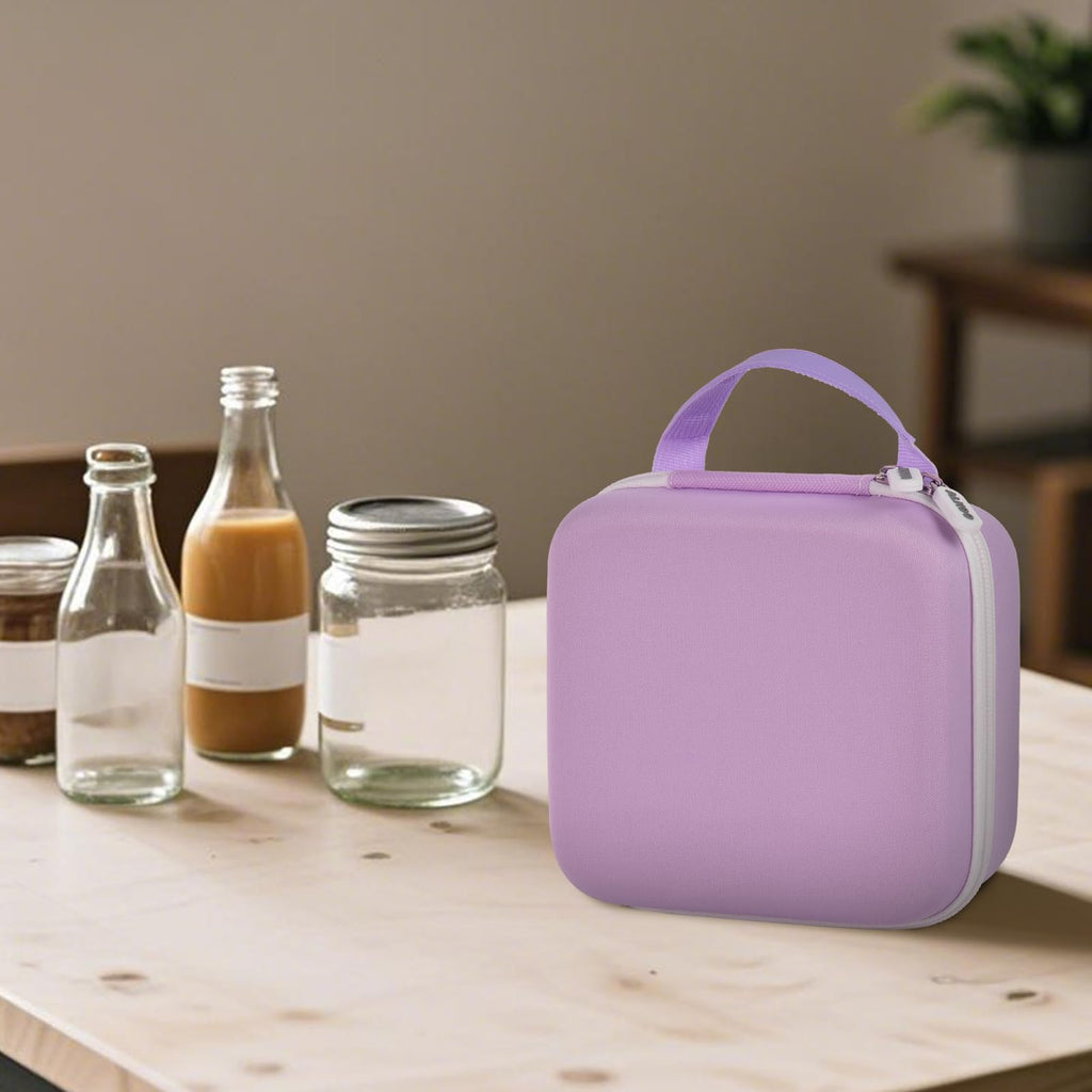 Open purple for NIIMBOT label maker organizer beside bottles and jars