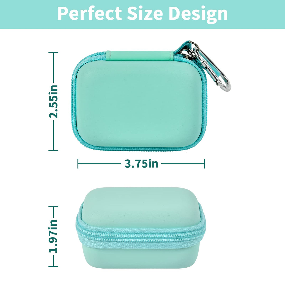 Mint green portable charger case dimensions with compact hard-shell design