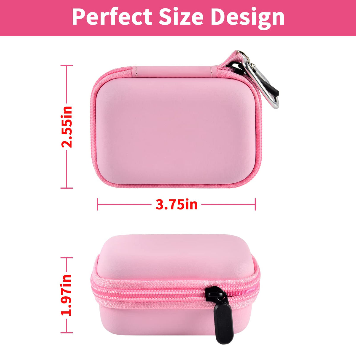 Pink portable charger case dimensions with compact hard-shell design