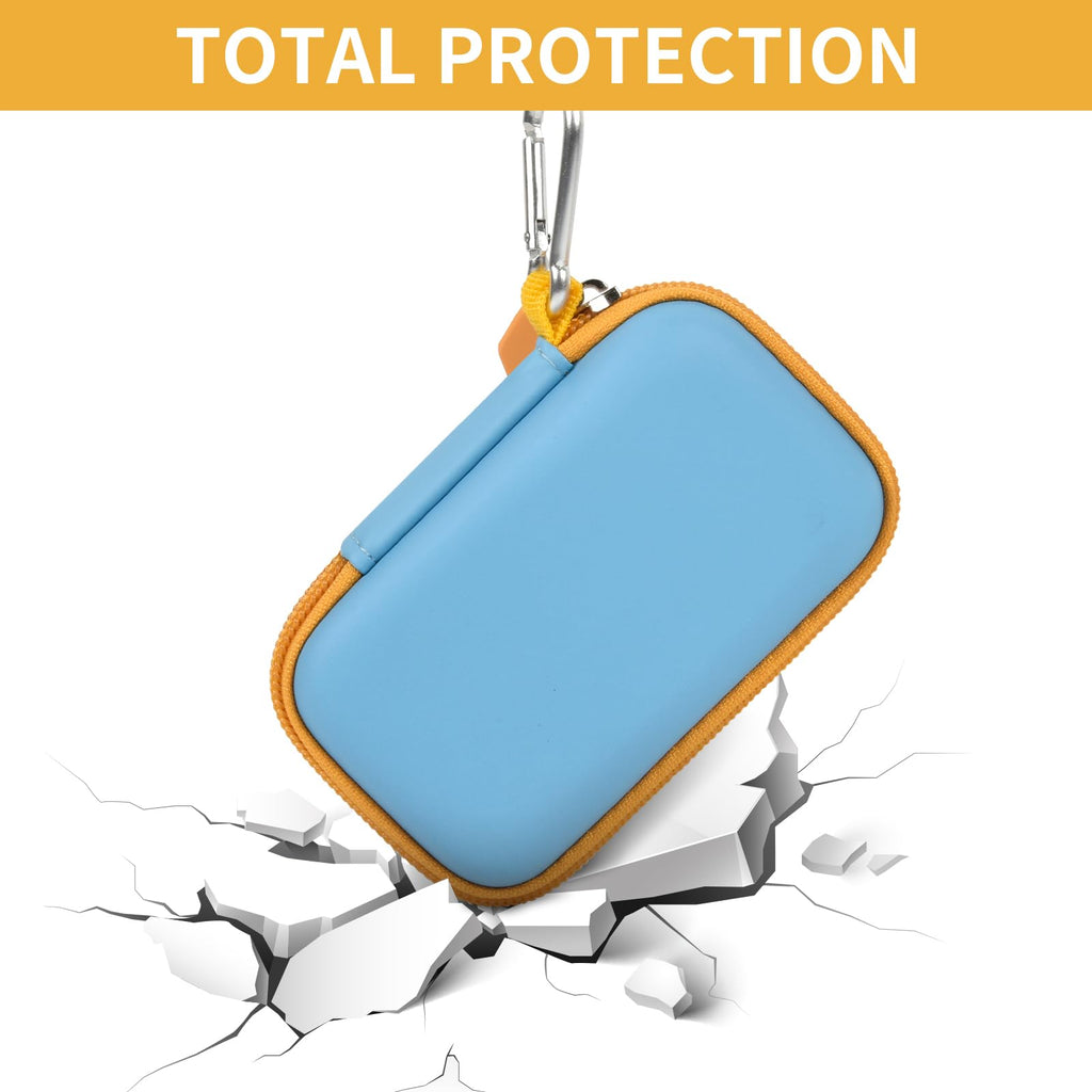 Blue and yellow for SanDisk SSD case demonstrating total impact and water-resistant protection