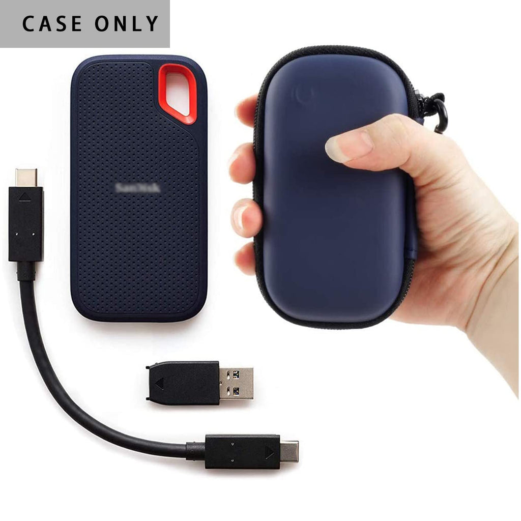 Navy for SanDisk SSD case shown with portable drive and cable; case only