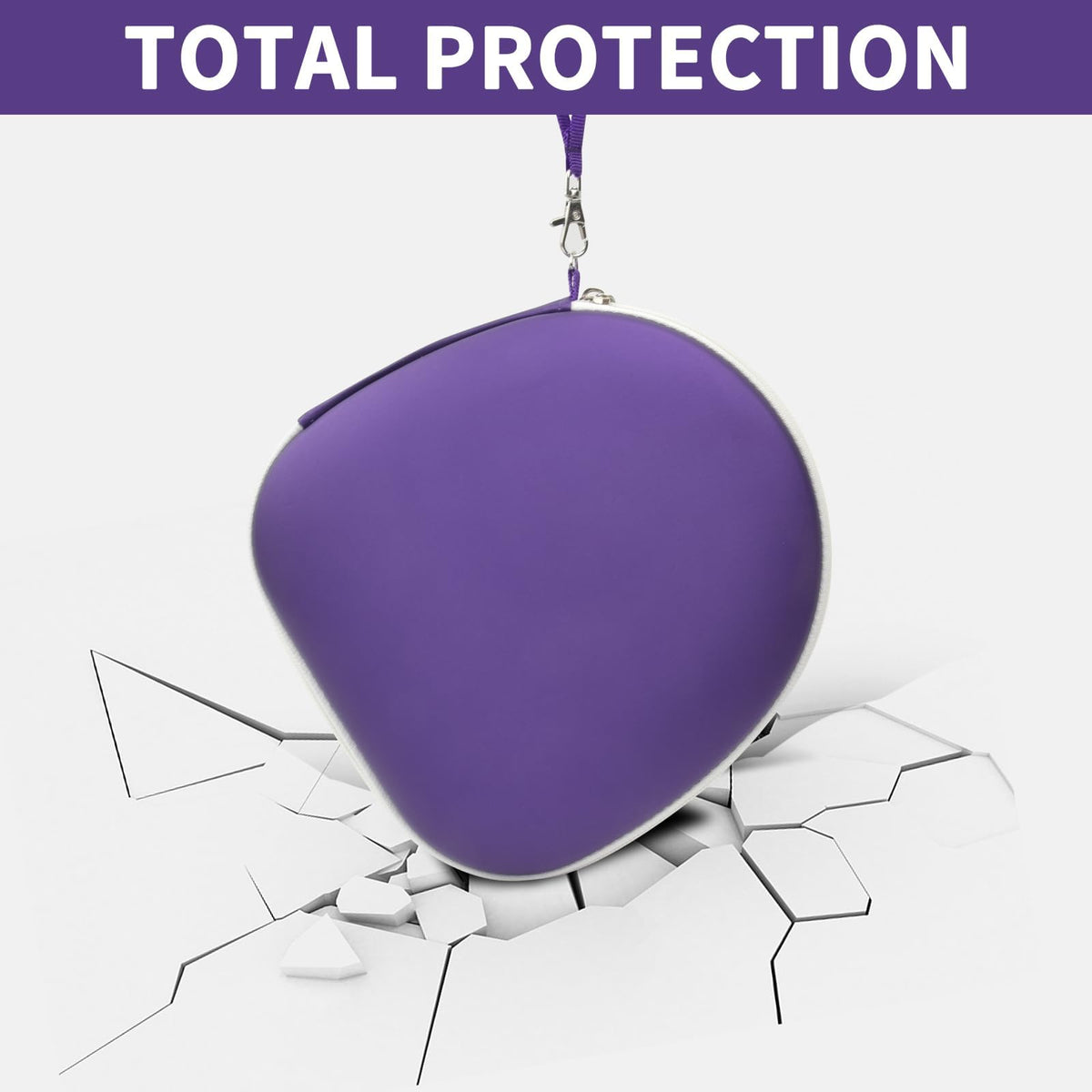 Purple headphone case demonstrating impact-resistant total protection