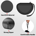 Beige and black headphone case with hard EVA shell, strong zipper, and carrying strap