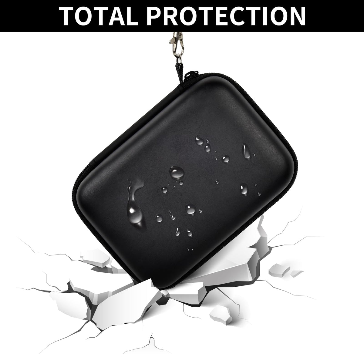 Black retro handheld console carrying case hard-shell impact and splash protection demonstration