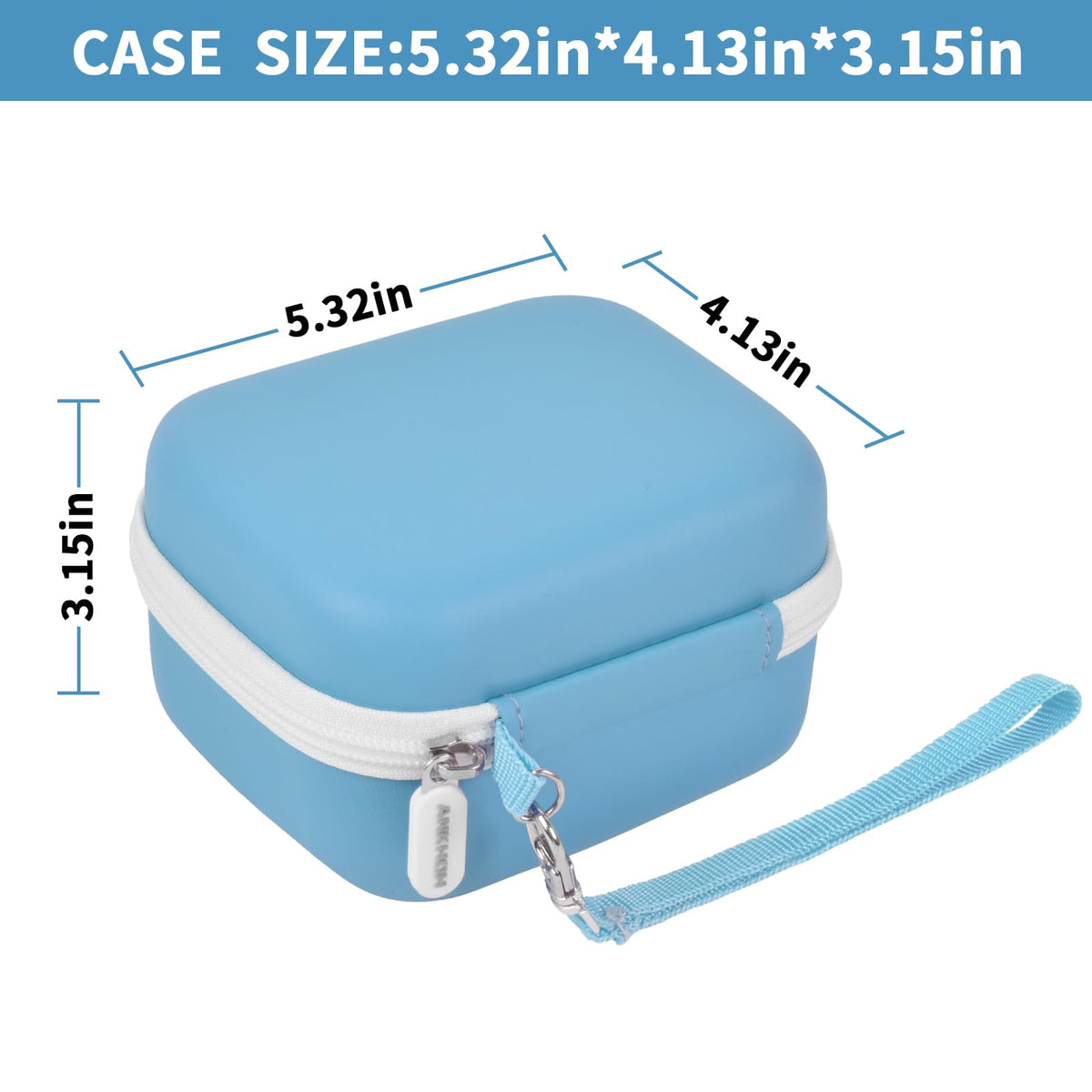 Blue mini printer case dimensions: 5.32 by 4.13 by 3.15 inches