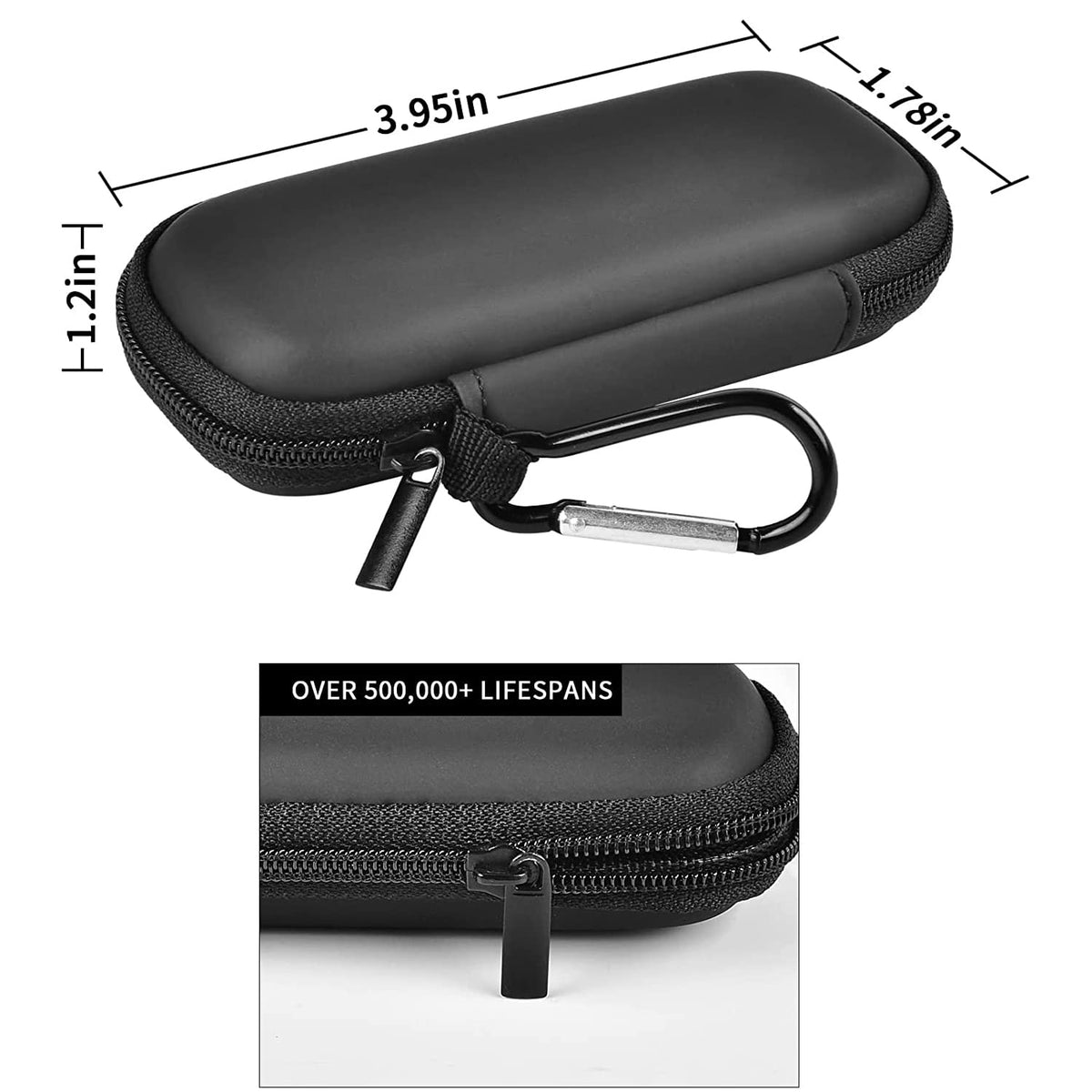 Black for KardiaMobile travel case dimensions with carabiner and durable zipper