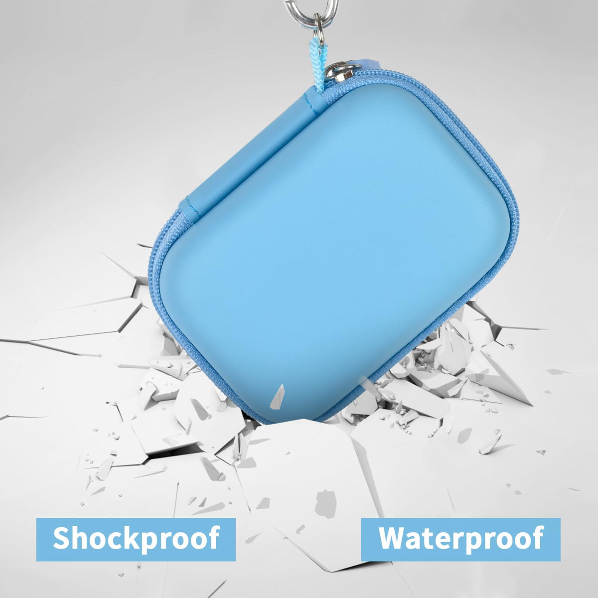 Light blue for Crucial SSD case demonstrating shockproof and water-resistant protection