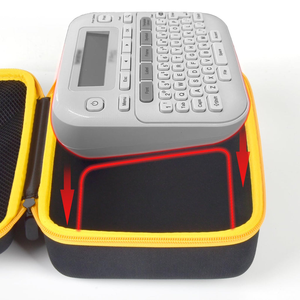 for P-touch label maker fitted inside the black and yellow carrying case