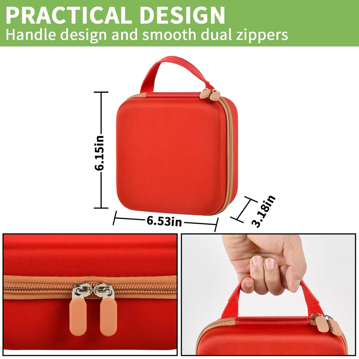 Red for NIIMBOT label maker case dimensions with handle and dual zippers