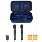 Open navy for JBL PartyBox wireless microphone case with dual mic compartments and battery storage