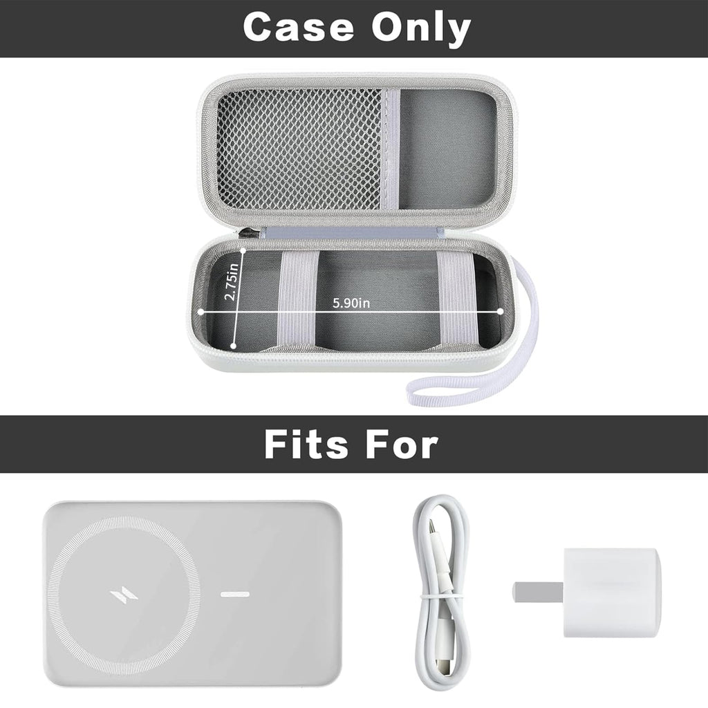 Open white for MagSafe power bank case with mesh pocket and elastic retaining straps; case only