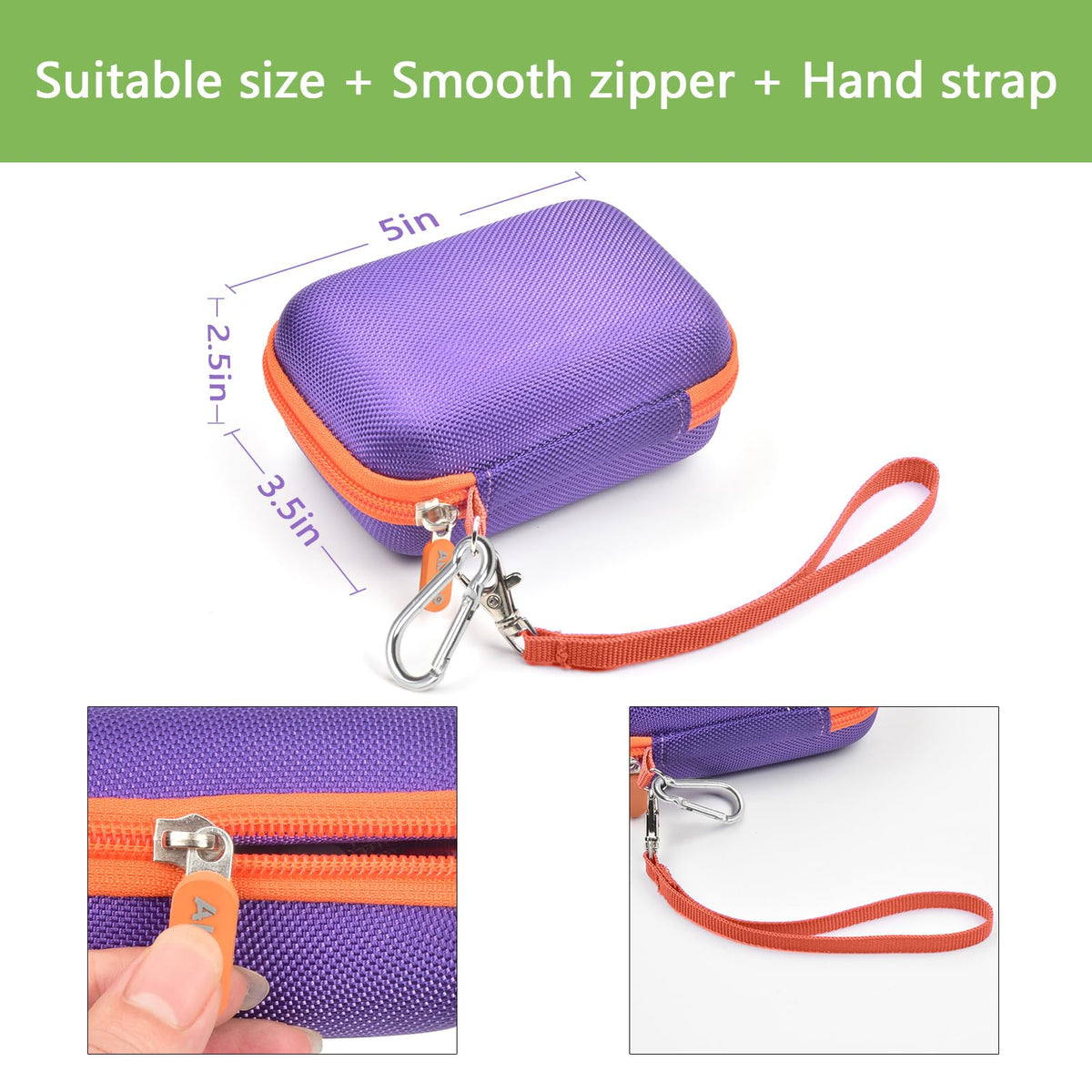 Purple and orange for JBL Go speaker case dimensions with smooth zipper and detachable hand strap
