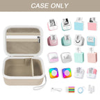 Open beige mini label printer case shown with compatible for Memoking and for Phomemo printers; case only