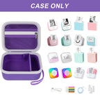 Open purple mini label printer case shown with compatible for Memoking and for Phomemo printers; case only