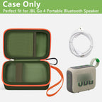 Open dark green and orange for JBL Go speaker case with mesh cable pocket and elastic retaining strap; case only