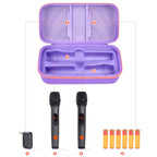 Open purple for JBL PartyBox wireless microphone case with dual mic compartments and battery storage