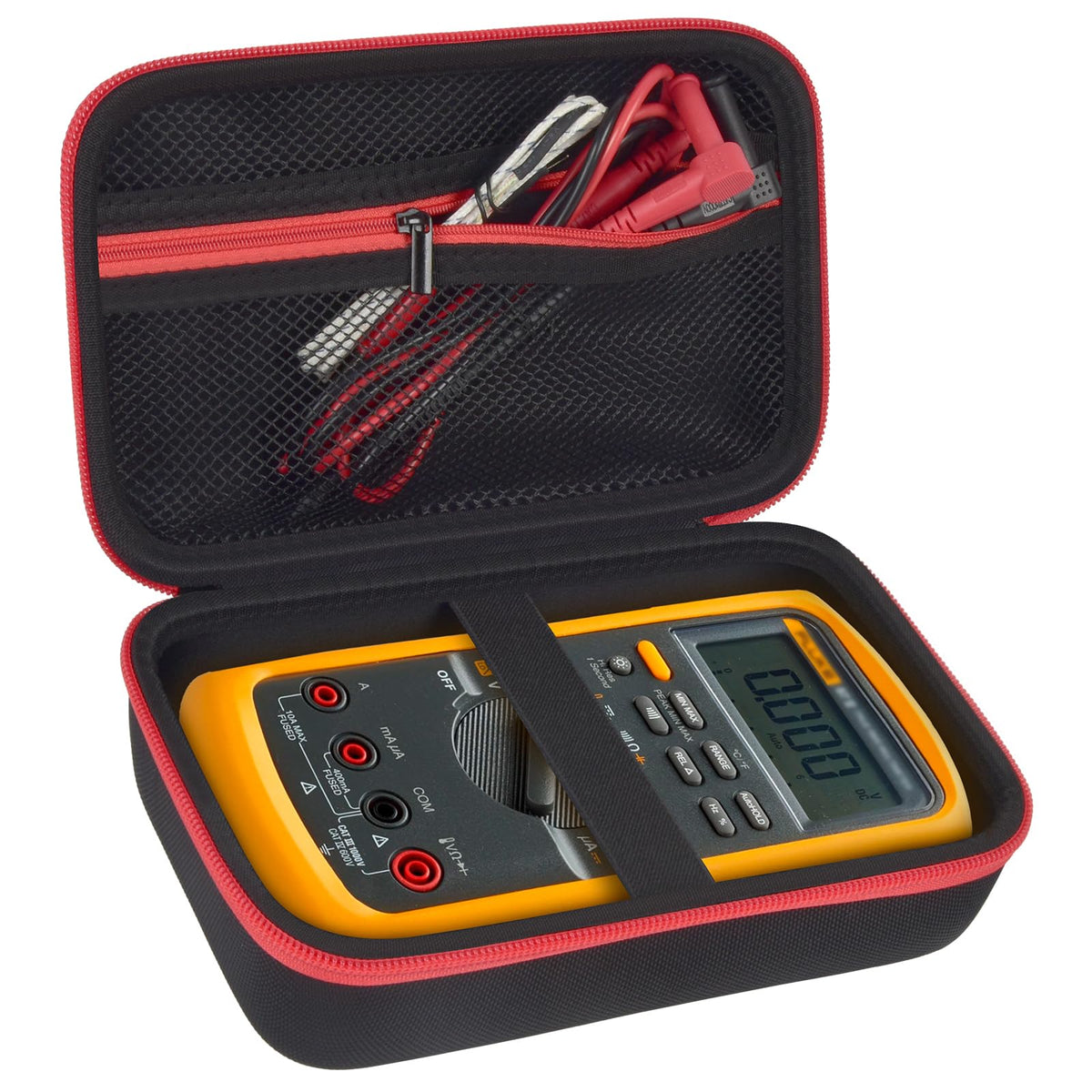 for Fluke Digital Multimeter Carrying Case | ALKOO – for 87v / Black+Red Zipper – protective case product view