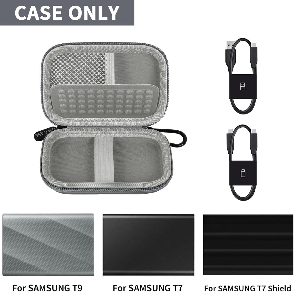 Open gray for Samsung T7 and T9 portable SSD case with mesh pocket and elastic straps; case only