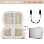 Open ivory for Crucial X9 and X10 portable SSD case with mesh cable pocket and elastic strap; case only