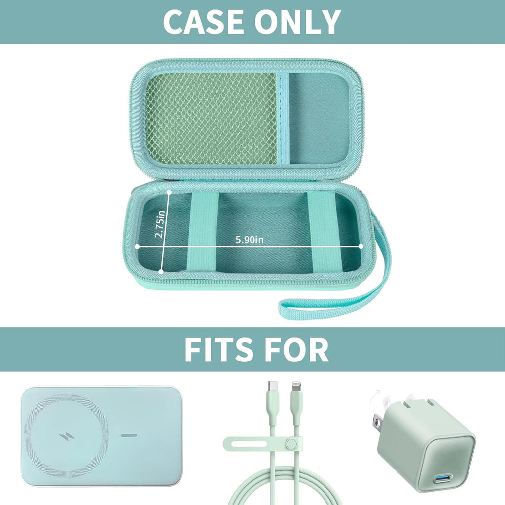 Open mint green for MagSafe power bank case with mesh pocket and elastic retaining straps; case only