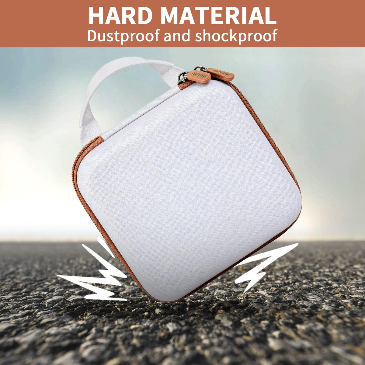 White and tan for NIIMBOT printer case demonstrating dustproof and shockproof hard-shell protection