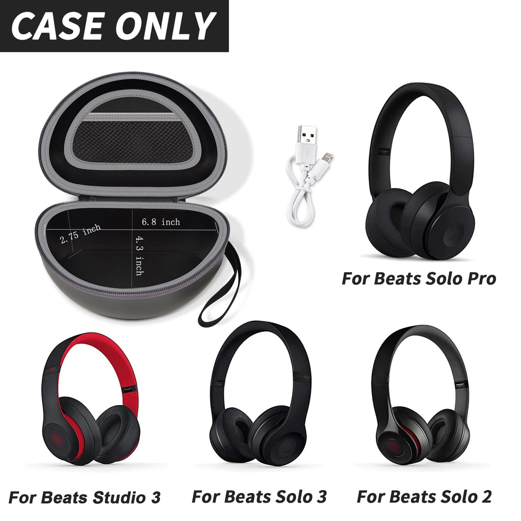 Open black foldable headphone case shown with compatible for Beats Solo and Studio headphones; case only
