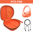 Open orange headphone case shown with compatible for Sony and for JBL over-ear headphones