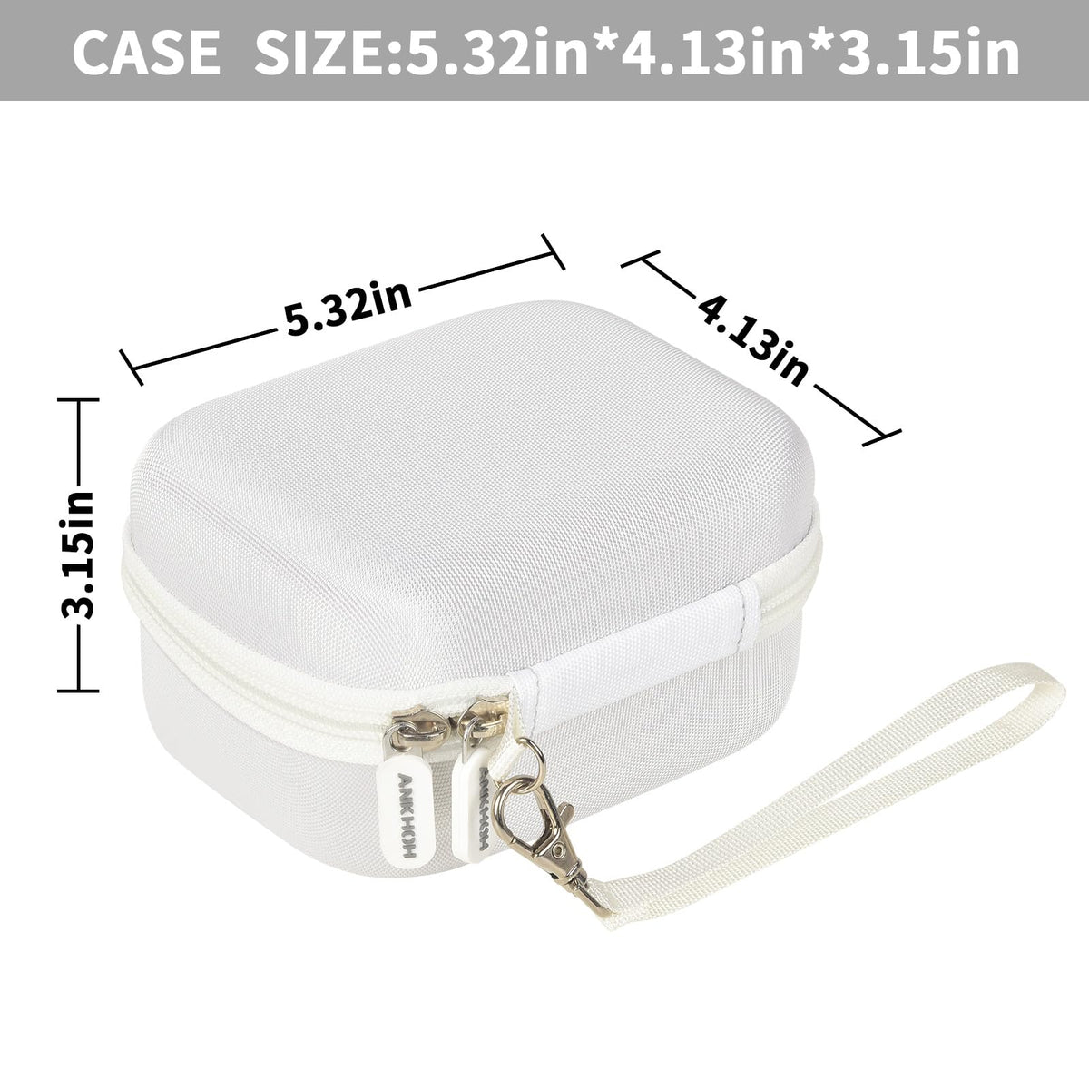 White mini printer case dimensions: 5.32 by 4.13 by 3.15 inches