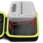 for P-touch label maker fitted inside the black and neon yellow carrying case
