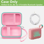 Open pink and mint green for JBL Go speaker case with mesh cable pocket and elastic retaining strap; case only