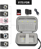 Open black and gray compact camera case shown with compatible for Kodak, for Canon, and for Sony cameras