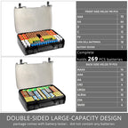 Dark gray 269-slot battery organizer case capacity chart for 269 battery slots