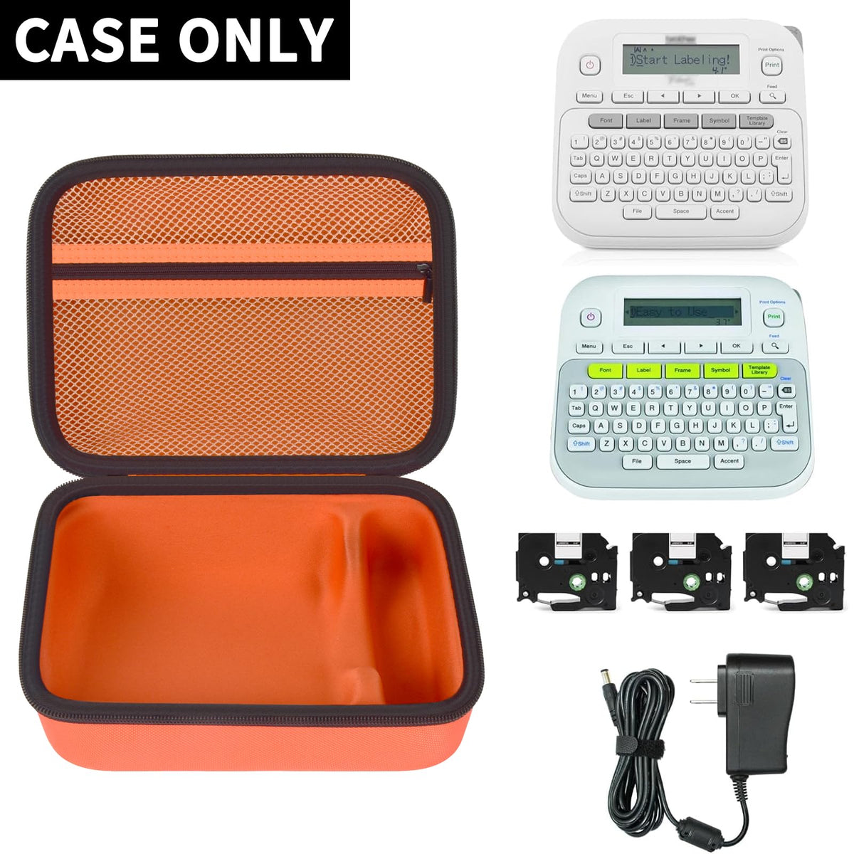 Open orange for P-touch label maker case with mesh pocket; case only