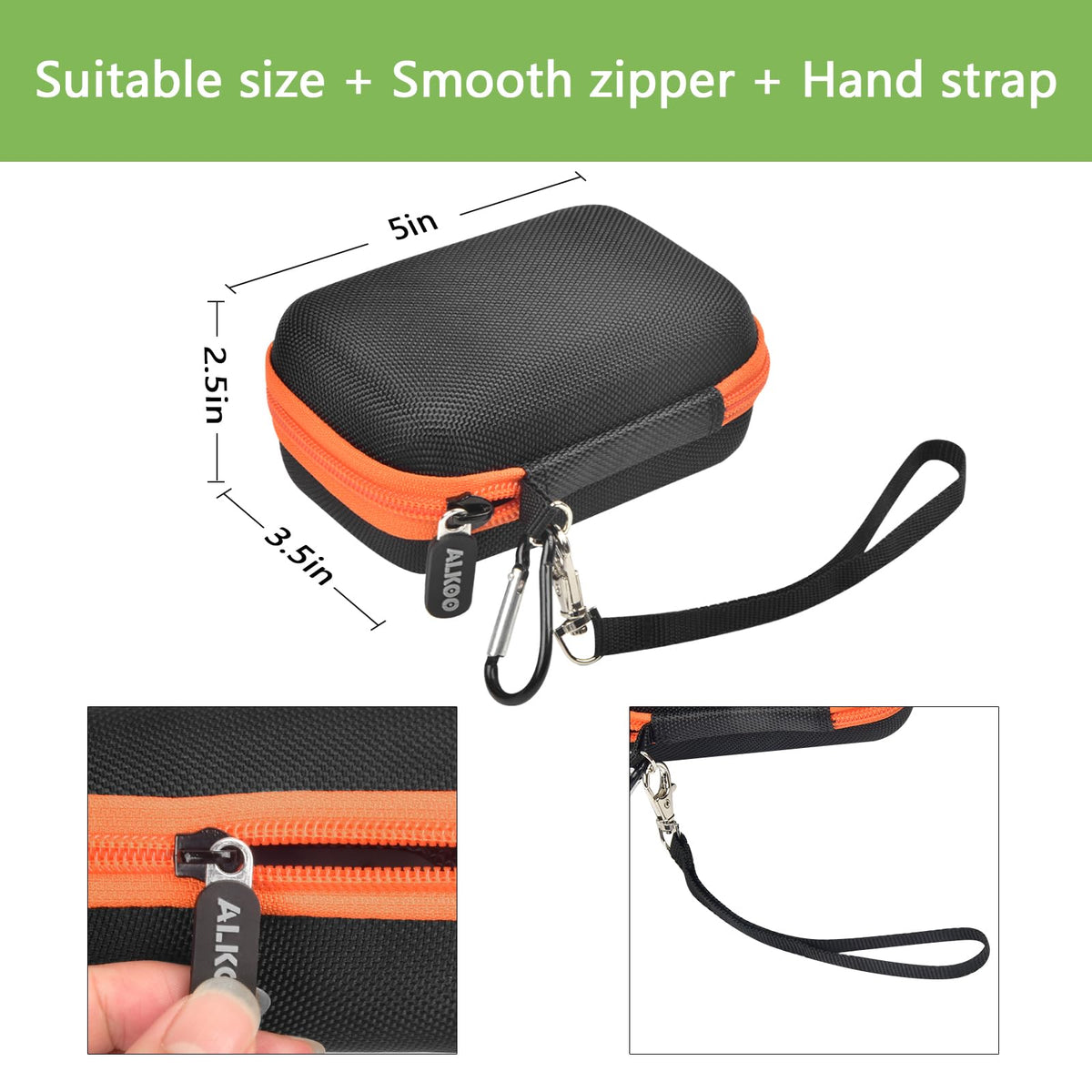 Black and orange for JBL Go speaker case dimensions with smooth zipper and detachable hand strap