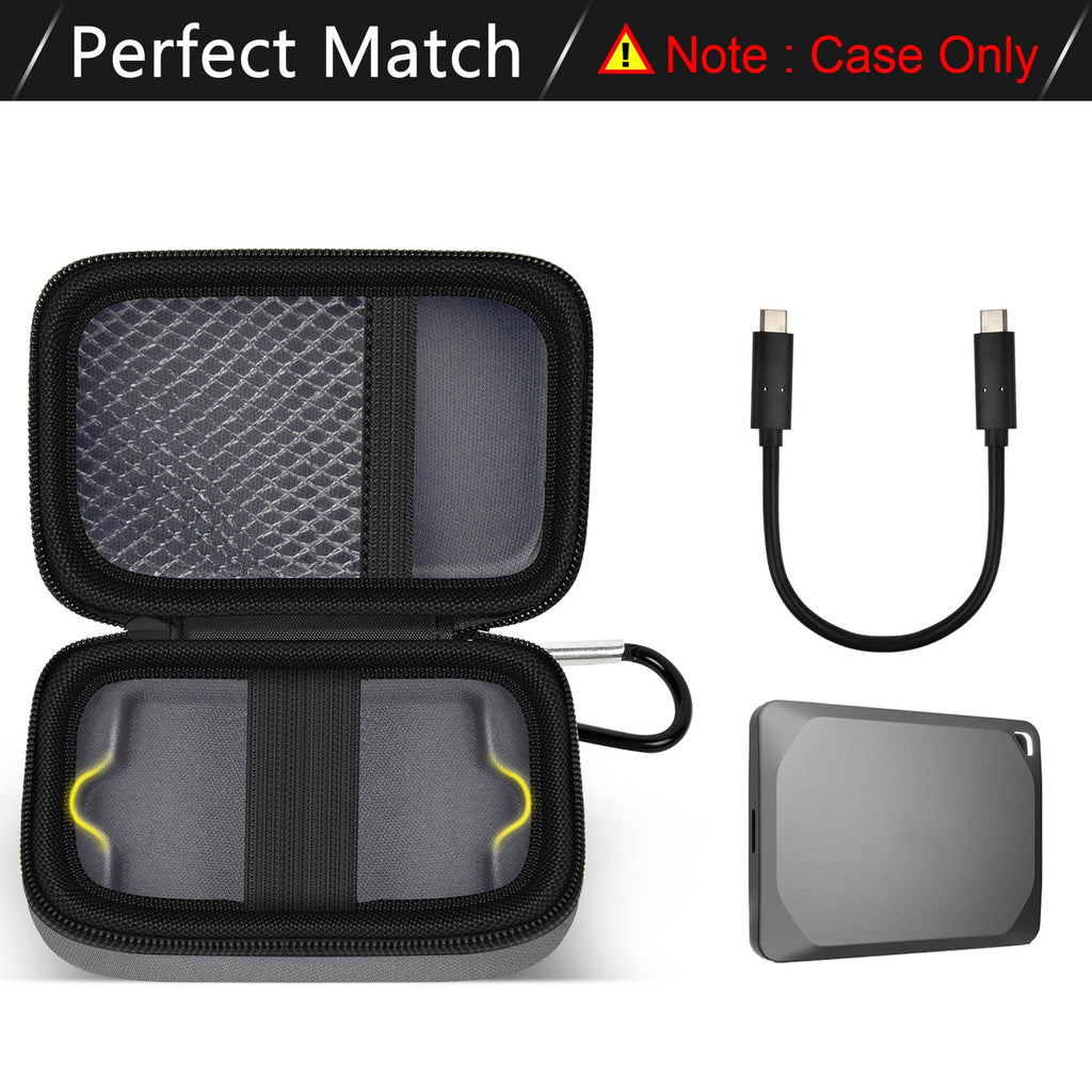 Open gray for Crucial X9 and X10 portable SSD case with mesh cable pocket and elastic strap; case only