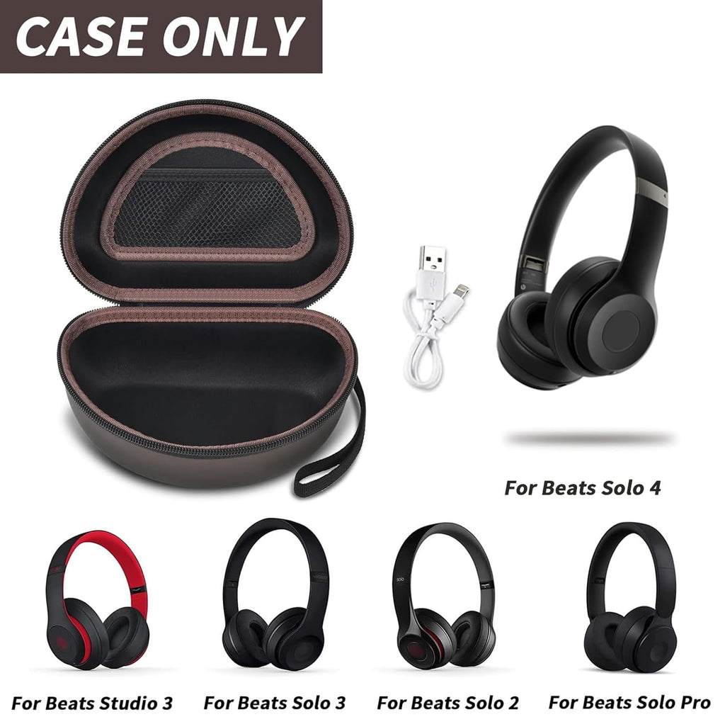 Open brown foldable headphone case shown with compatible for Beats Solo and Studio headphones; case only