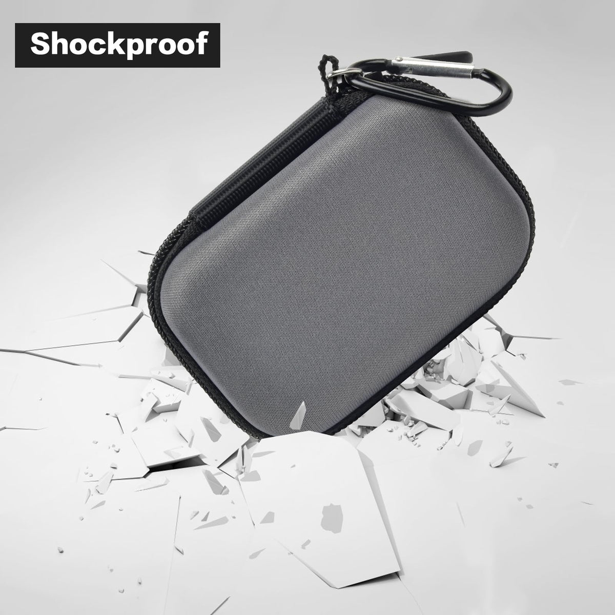 Gray for Crucial SSD case demonstrating shockproof and water-resistant protection