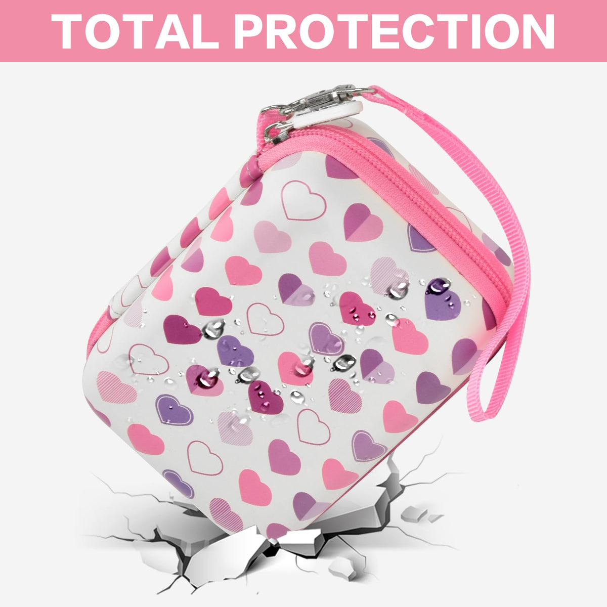 Heart-pattern label maker case demonstrating full protective construction