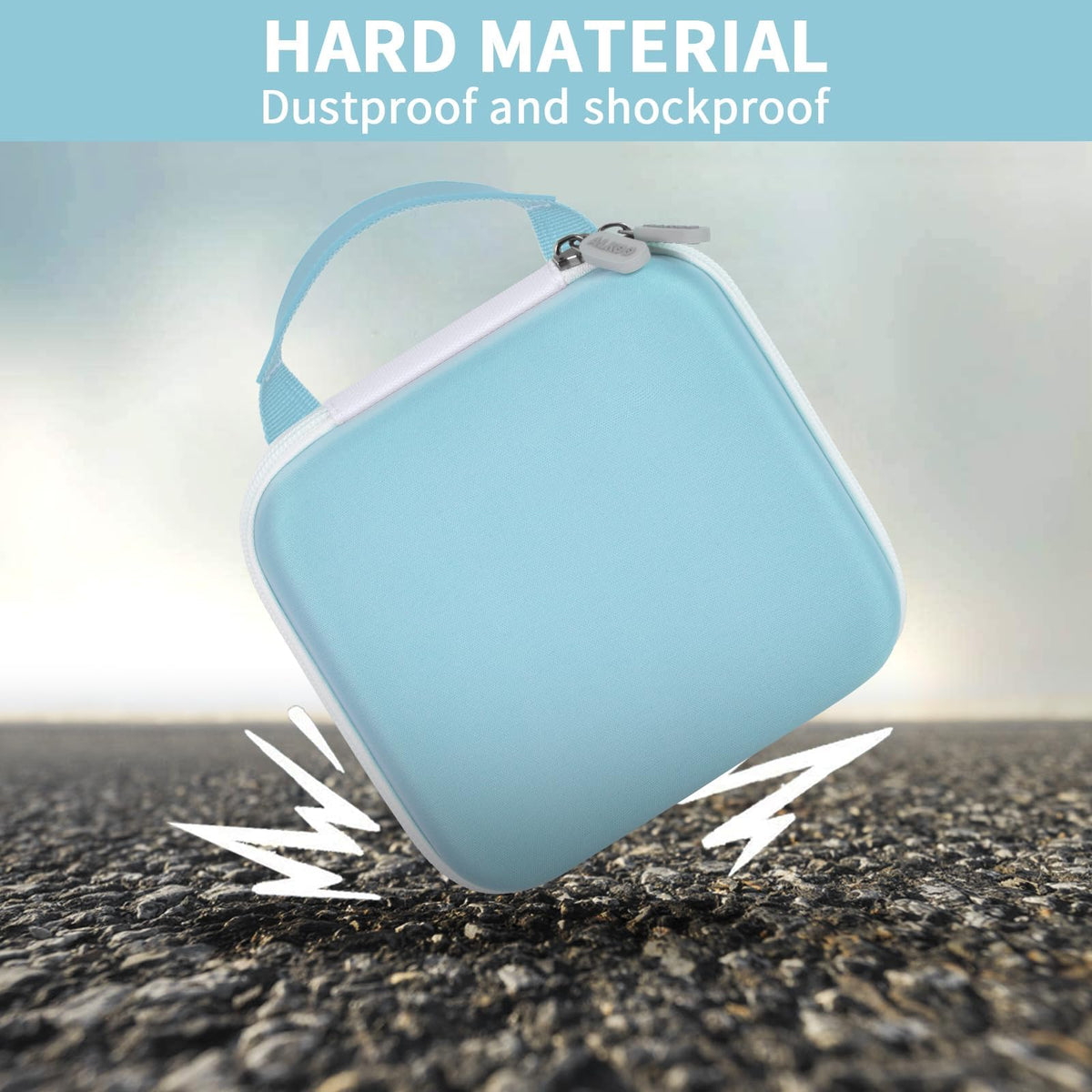 Light blue for NIIMBOT printer case demonstrating dustproof and shockproof hard-shell protection