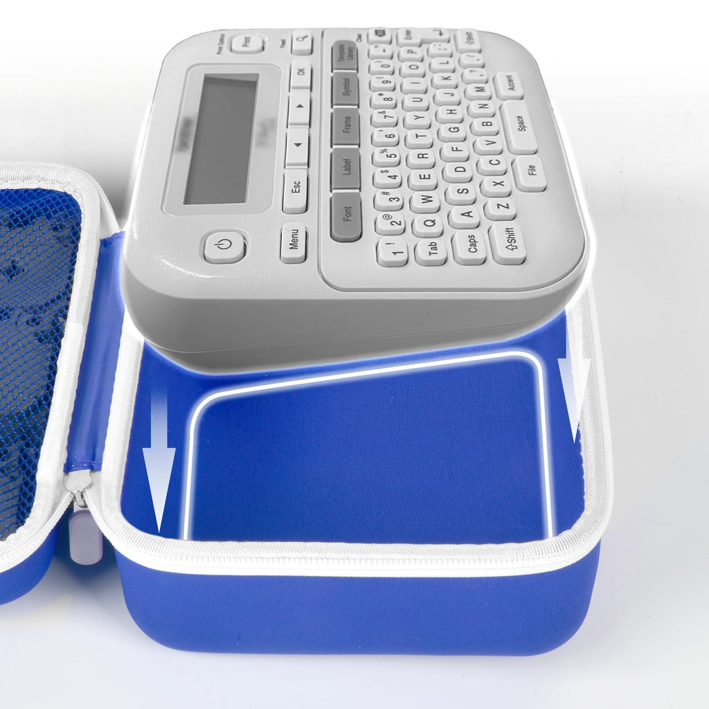 for P-touch label maker fitted inside the blue and white carrying case