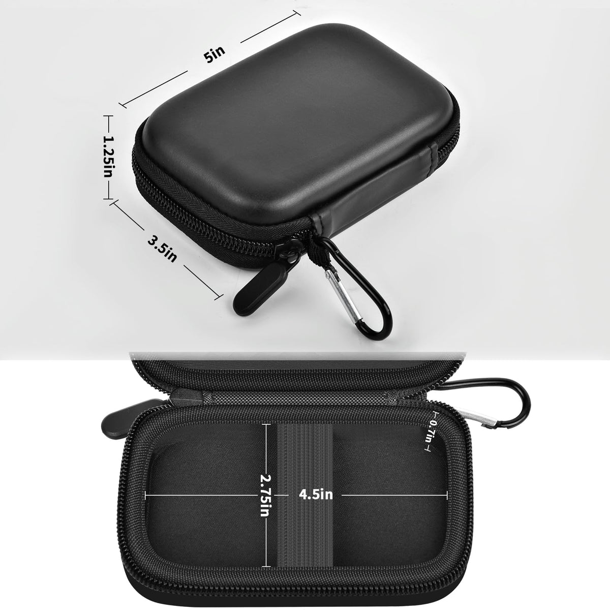 Black for Samsung portable SSD case dimensions with divided interior and elastic retaining straps