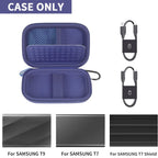 Open blue for Samsung T7 and T9 portable SSD case with mesh pocket and elastic straps; case only