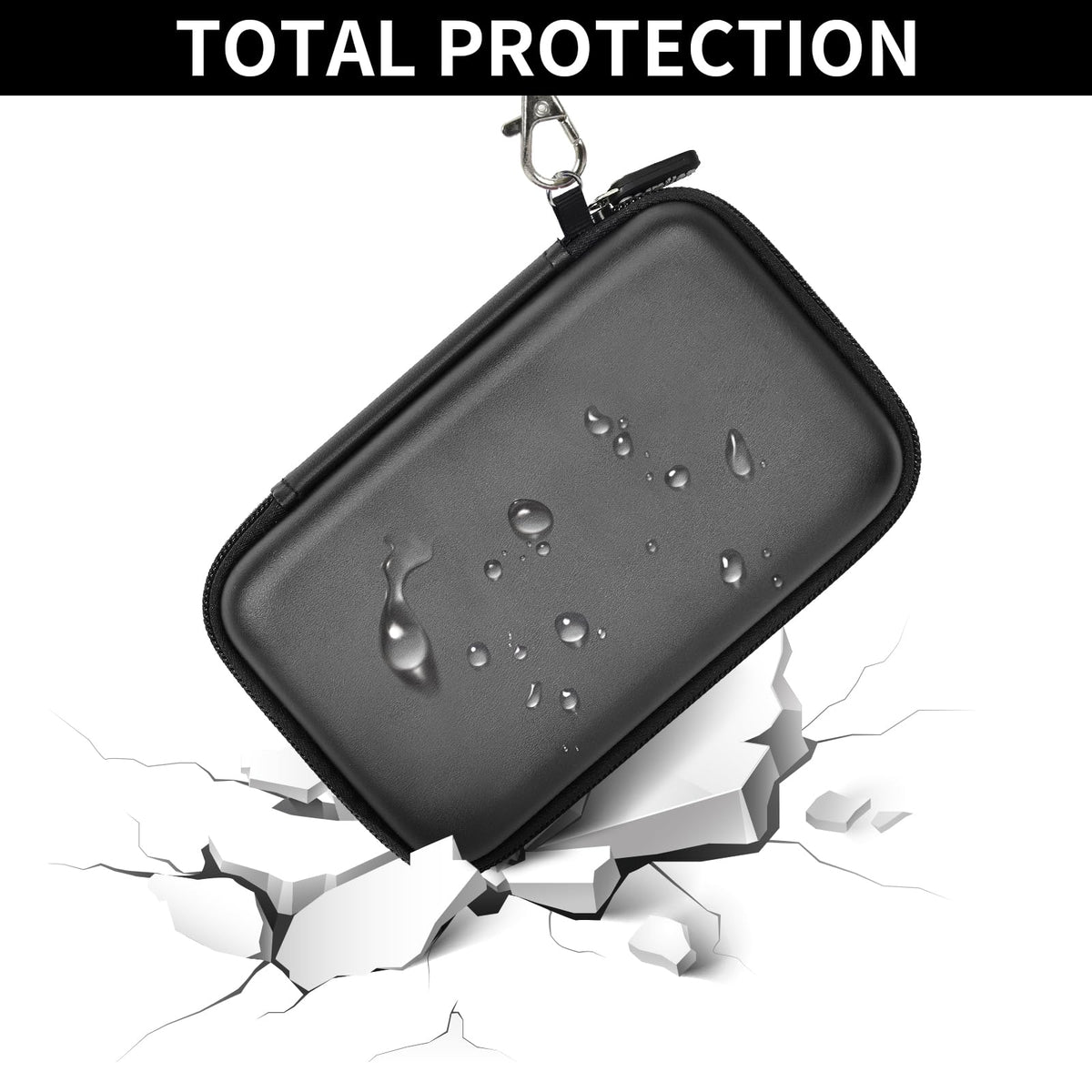Black retro handheld console carrying case for R36MAX and R36 PRO hard-shell impact and splash protection demonstration