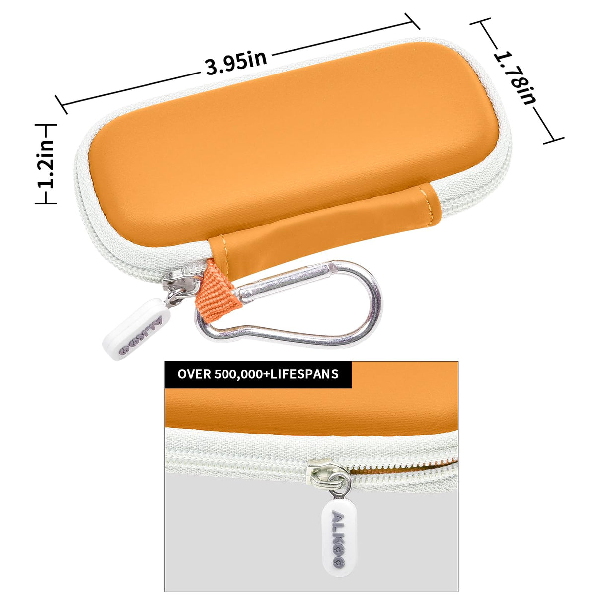 Orange for KardiaMobile travel case dimensions with carabiner and durable zipper