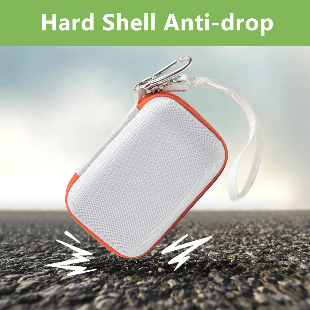 White and orange hard-shell for JBL Go speaker case demonstrating anti-drop protection