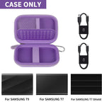 Open purple for Samsung T7 and T9 portable SSD case with mesh pocket and elastic straps; case only