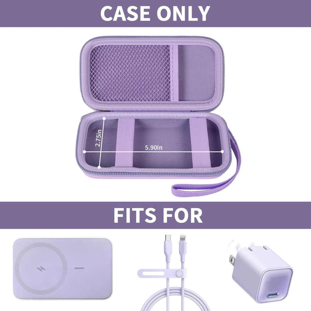 Open purple for MagSafe power bank case with mesh pocket and elastic retaining straps; case only