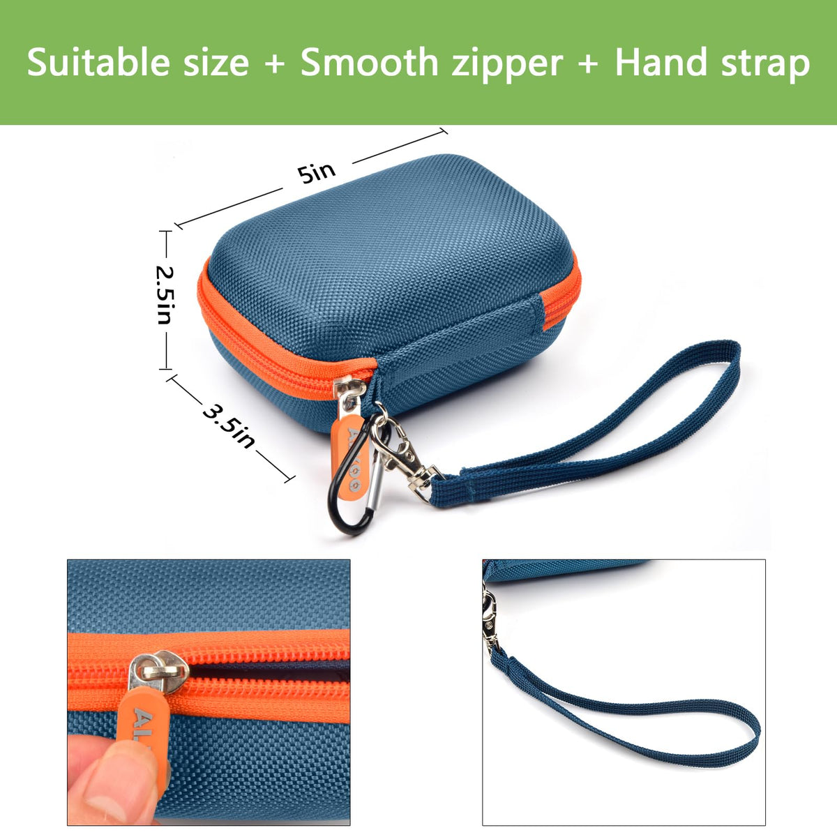 Blue and orange for JBL Go speaker case dimensions with smooth zipper and detachable hand strap