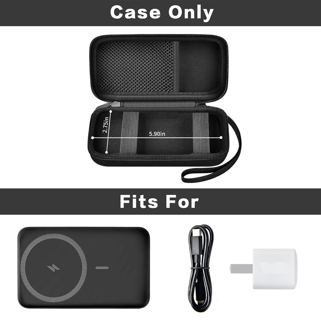 Open black for MagSafe power bank case with mesh pocket and elastic retaining straps; case only